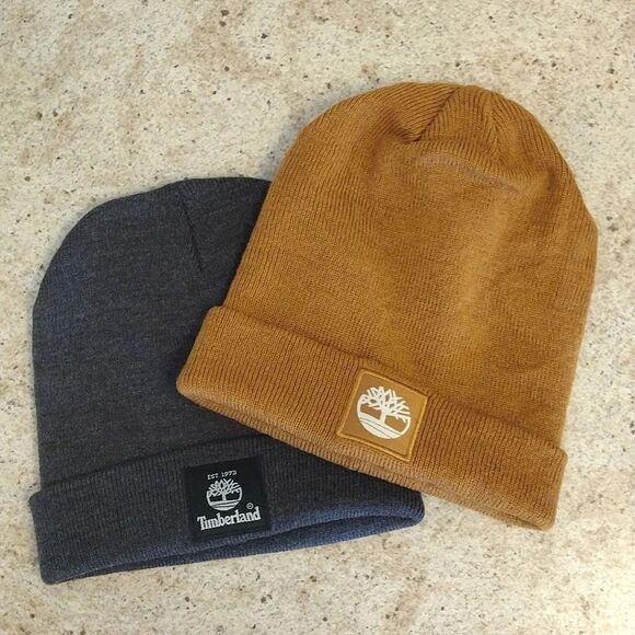 Timberland Grey Brown Acrylic Adult One Size Beanie Bundle NWOT - Picture 1 of 15